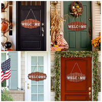 Interchangeable Seasonal Welcome Sign Front Door Decor Rustic Wood Welcome Signs Wreath for Front Porch Holiday Spring Fall Christmas Summer Easter Home Decorations, 12x6in Hanging Porch Decor  |  AerWo