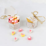 AerWo 50pcs Marble Wedding Party Favor Boxes, Gold Wedding Candy Boxes Bags Hexagonal Chocolate Treat Gift Boxes with Ribbons for Wedding Bridal Shower Baby Shower Birthday Party Decoration|AerWo