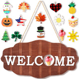 Interchangeable Seasonal Welcome Sign Front Door Decor Rustic Wood Welcome Signs Wreath for Front Porch Holiday Spring Fall Christmas Summer Easter Home Decorations, 12x6in Hanging Porch Decor  |  AerWo