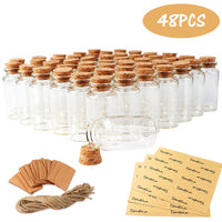 48pcs 25ml Glass Bottles with Cork Stoppers, Mini Small Glass Bottles, Clear Vials Glass Favor Jars with Tags and Strings for Wedding Favors DIY Crafts Baby Shower Birthday Home Decorations | AerWo