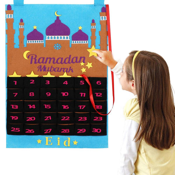 1pcs of 30 Days Wall Hanging Mubarak Kareem Countdown DIY Felt EID Ramadan Calendar For Kids