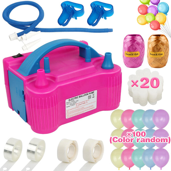 130Pcs Balloon Pump Electric Balloon Air Pump Inflator, Portable Dual Nozzle Electric Balloon Blower with 100 PCS Balloons, Tying Tool and Balloon Arch Kit for Party Birthday Wedding Decoration |AerWo